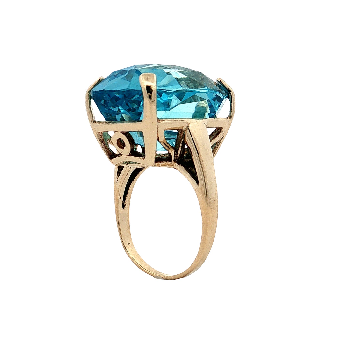 30.89 Oval Aquamarine Cocktail Ring 14k Yellow Gold