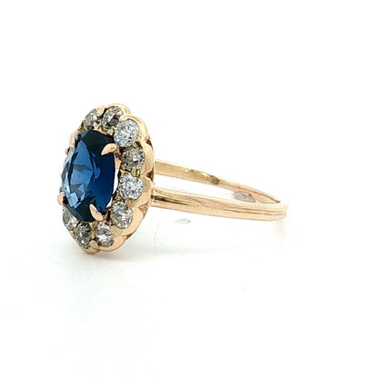 1.33 Victorian Blue Sapphire Halo Engagement Ring 14k