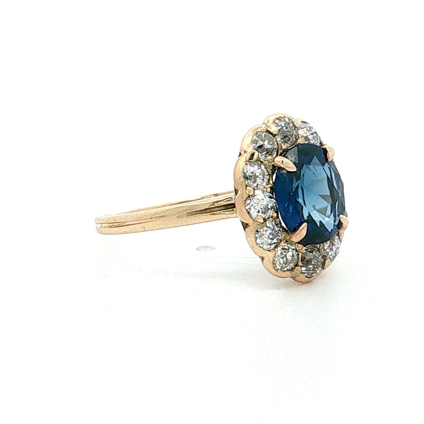 1.33 Victorian Blue Sapphire Halo Engagement Ring 14k