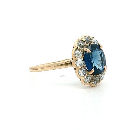 1.33 Victorian Blue Sapphire Halo Engagement Ring 14k
