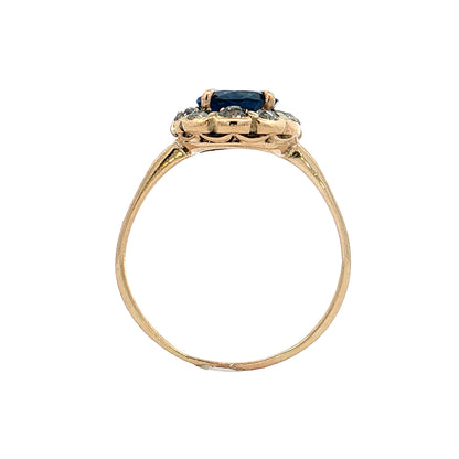 1.33 Victorian Blue Sapphire Halo Engagement Ring 14k