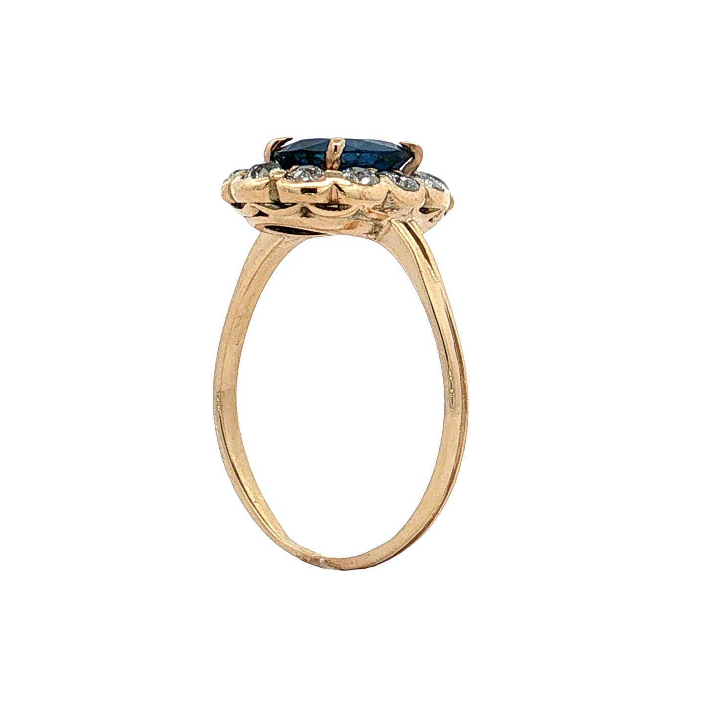 1.33 Victorian Blue Sapphire Halo Engagement Ring 14k
