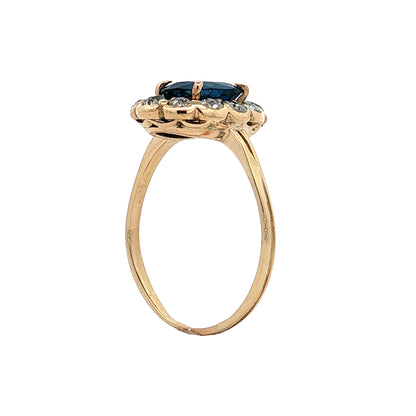 1.33 Victorian Blue Sapphire Halo Engagement Ring 14k