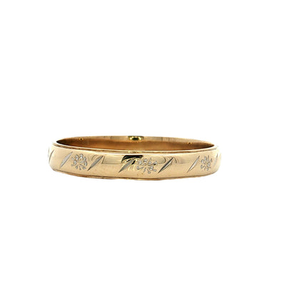 Vintage Retro Men's Engraved Wedding Band 18k Two-Tone Gold