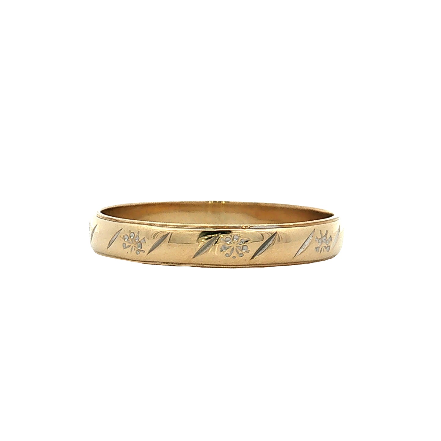 Vintage Retro Men's Engraved Wedding Band 18k Two-Tone Gold