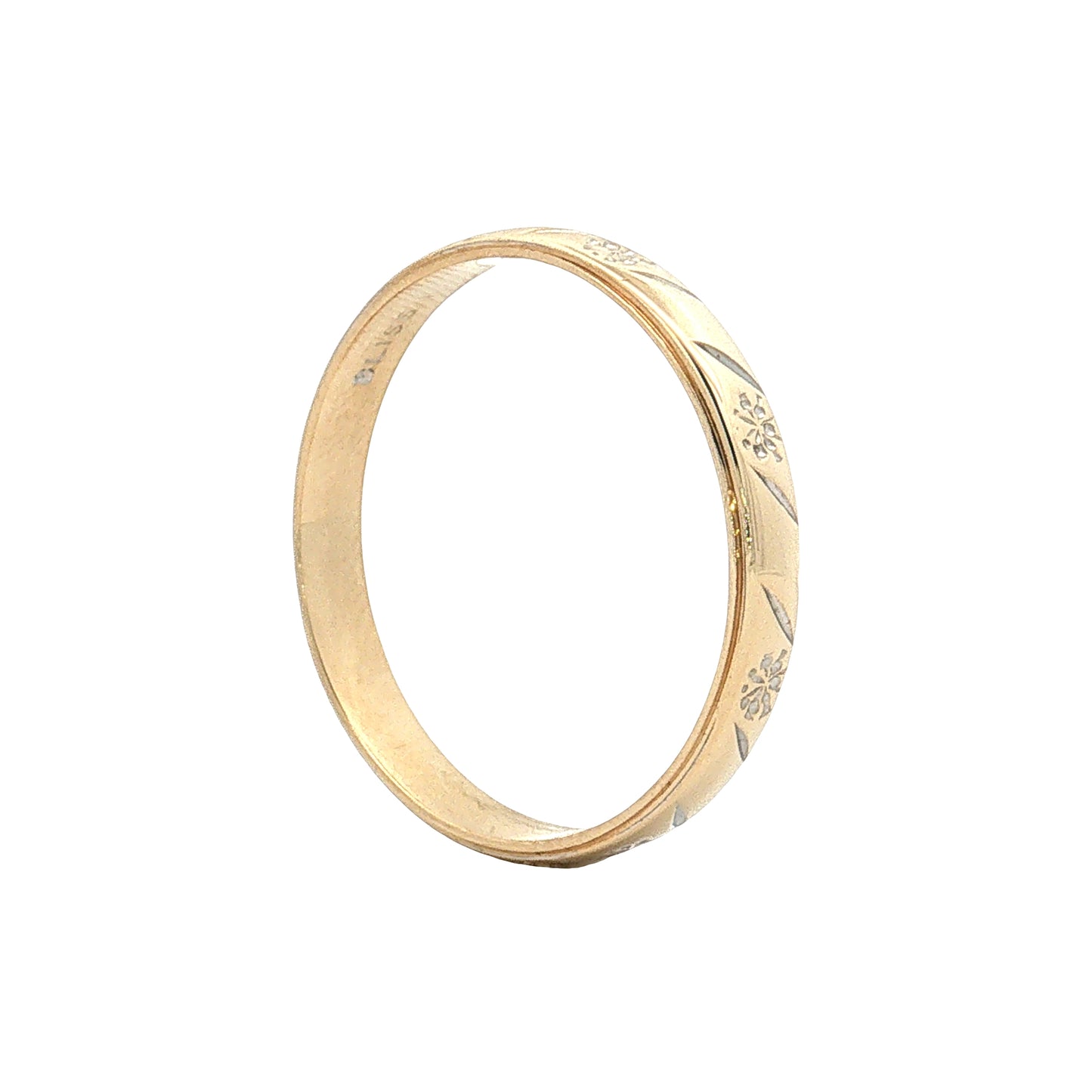 Vintage Retro Men's Engraved Wedding Band 18k Two-Tone Gold