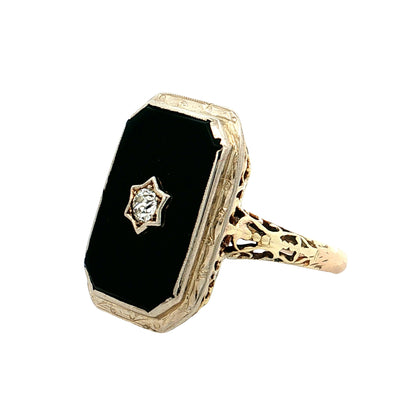 Diamond & Onyx Cocktail Ring 14k Two-Tone