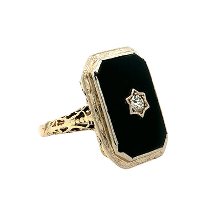 Diamond & Onyx Cocktail Ring 14k Two-Tone