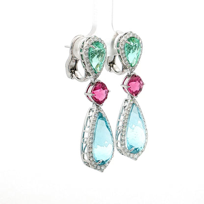 13.85 Aquamarine Tourmaline Diamond Drop Earrings Platinum