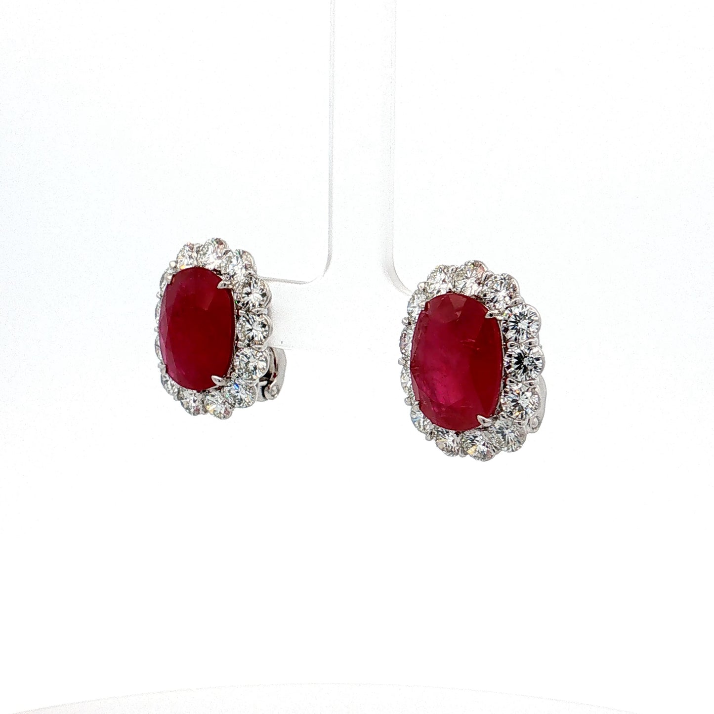 14.07 Cushion Ruby Diamond Halo Stud Earrings Platinum