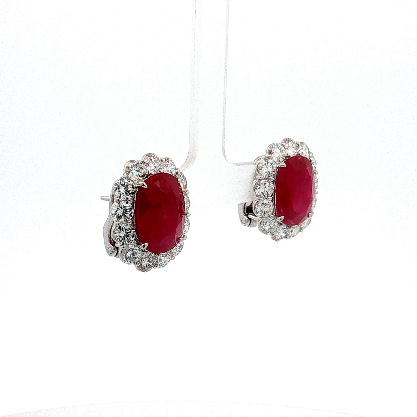 14.07 Cushion Ruby Diamond Halo Stud Earrings Platinum