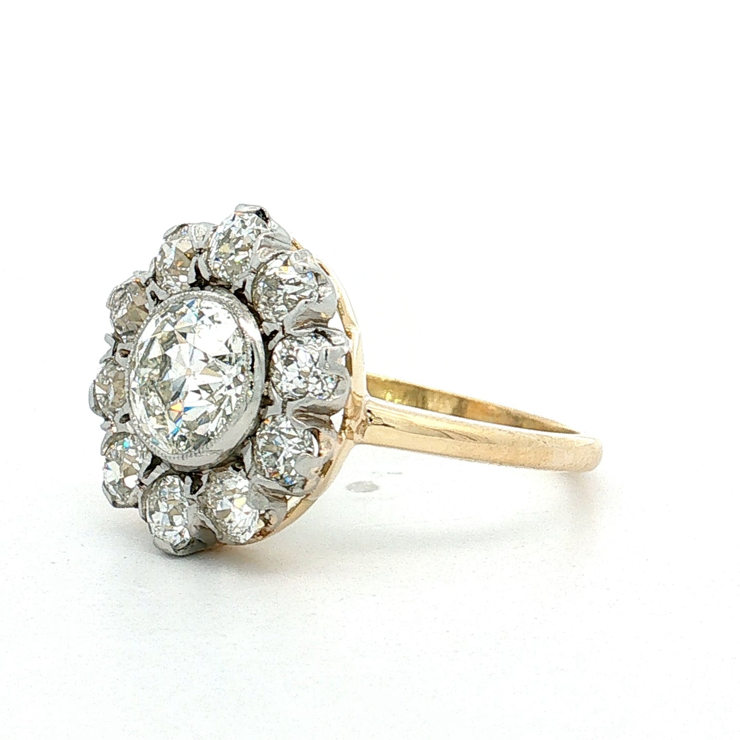 1.42 Old European Diamond Halo Ring 18k & Platinum