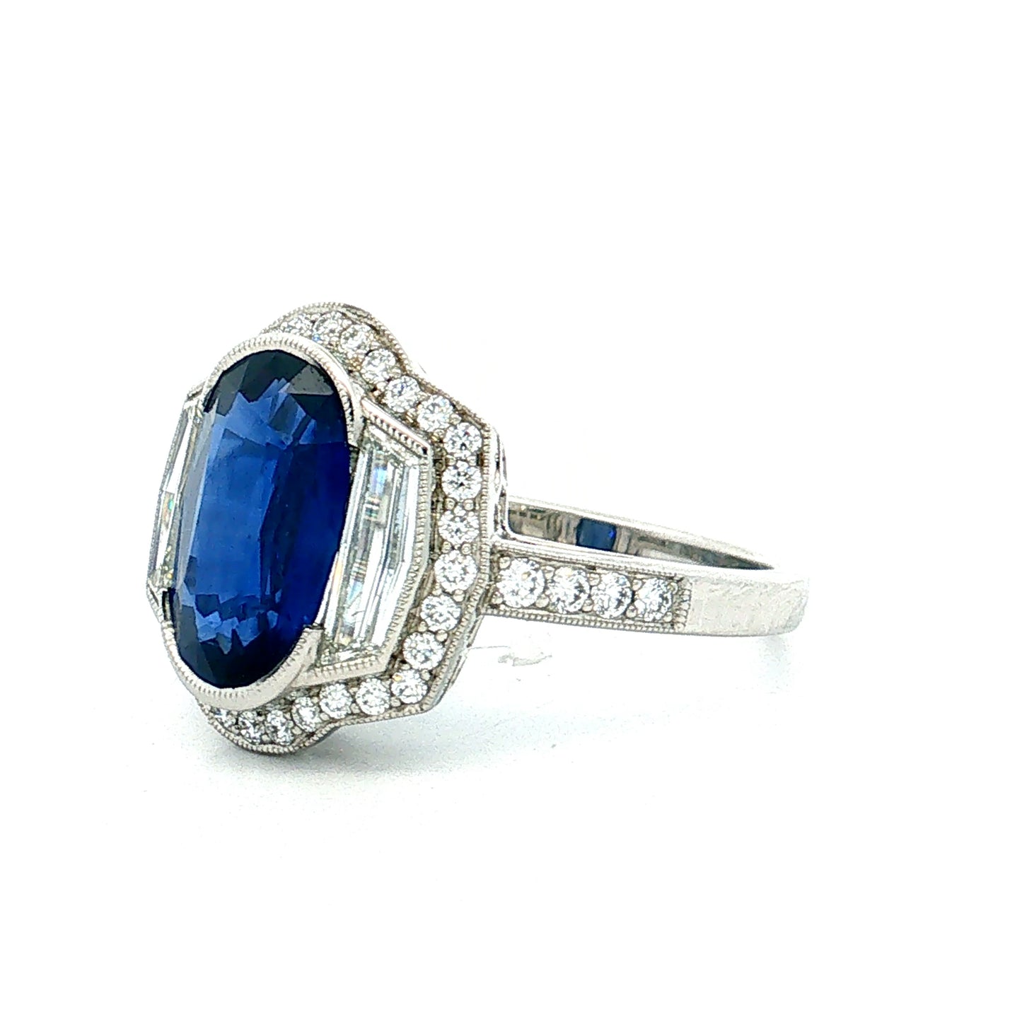 3.04 Blue Sapphire Diamond Halo Engagement Ring Platinum