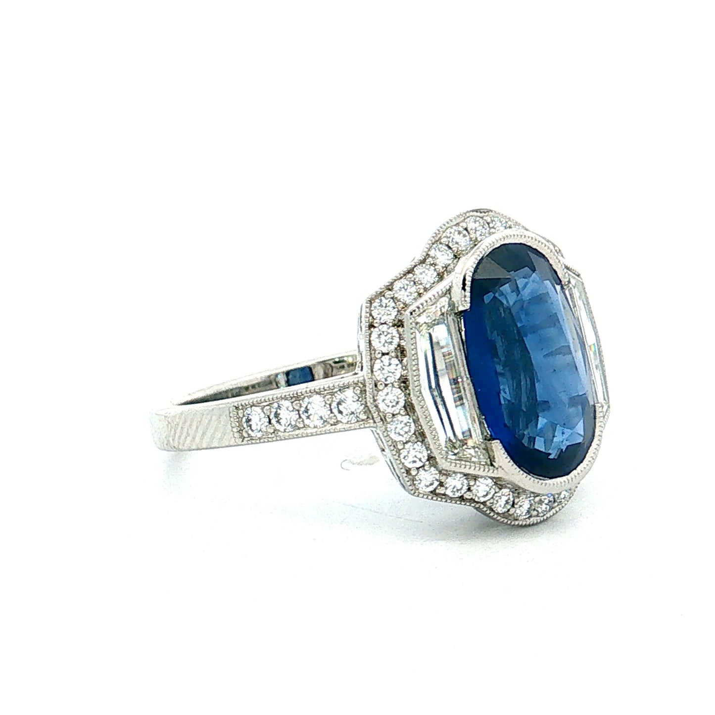 3.04 Blue Sapphire Diamond Halo Engagement Ring Platinum
