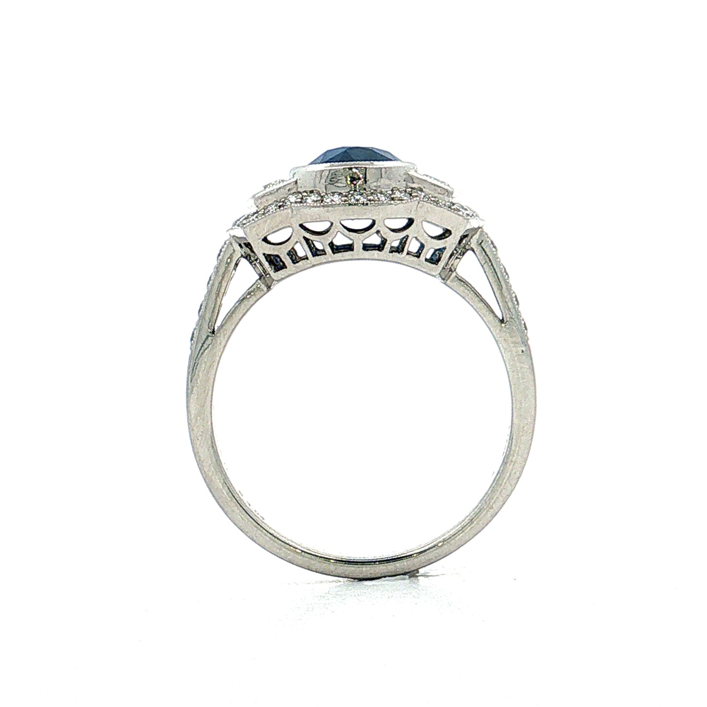 3.04 Blue Sapphire Diamond Halo Engagement Ring Platinum