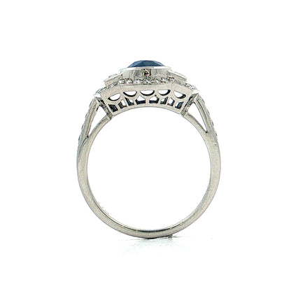 3.04 Blue Sapphire Diamond Halo Engagement Ring Platinum