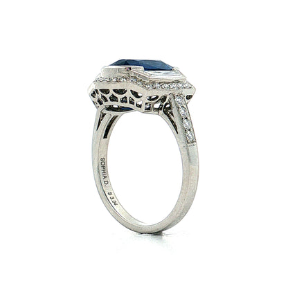 3.04 Blue Sapphire Diamond Halo Engagement Ring Platinum