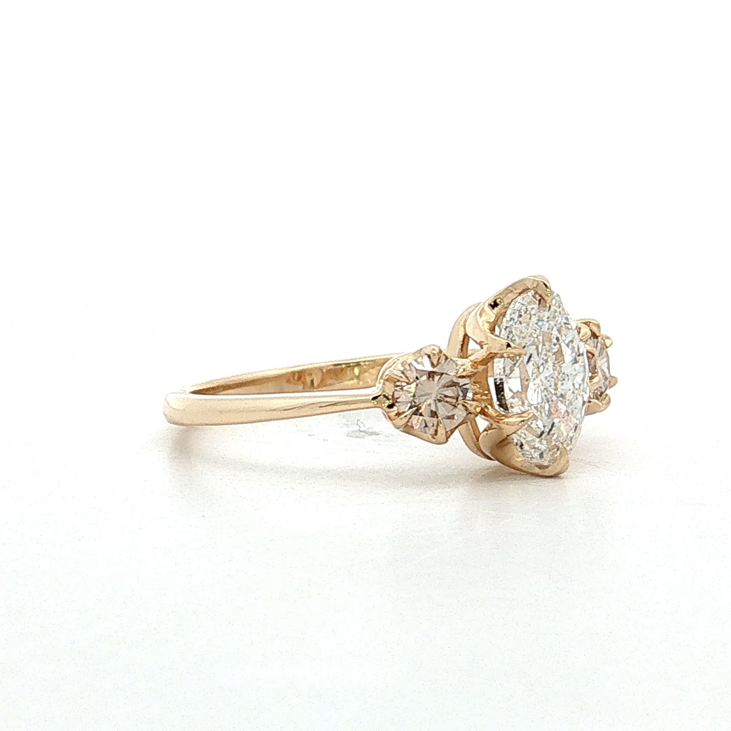 1.17 Oval Diamond Three Stone Engagement Ring 14k