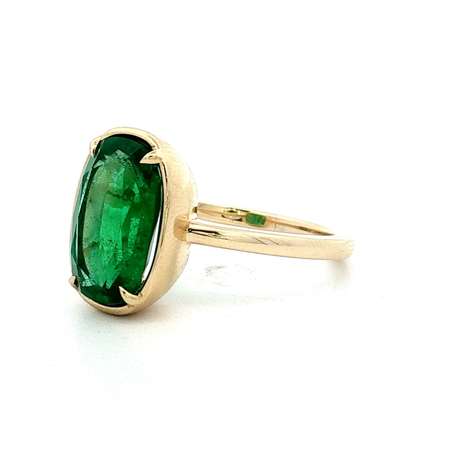 3.55 Cushion Emerald Engagement Ring 14k Yellow Gold