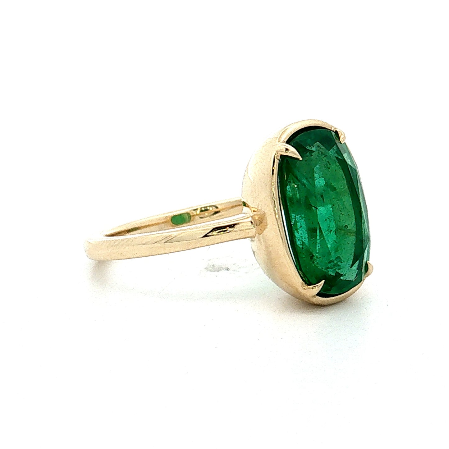 3.55 Cushion Emerald Engagement Ring 14k Yellow Gold