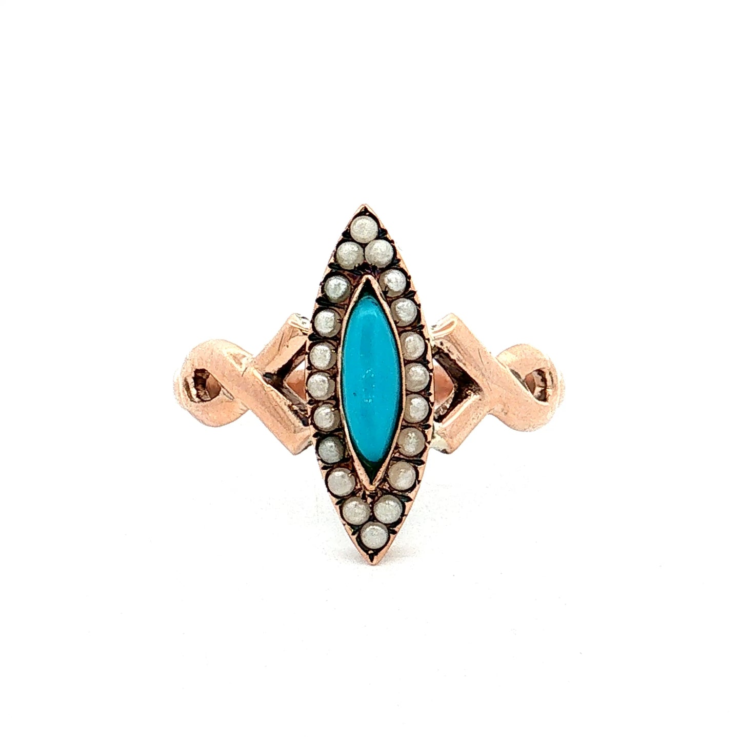 .28 Antique Victorian Turquoise Cocktail Ring in 10k