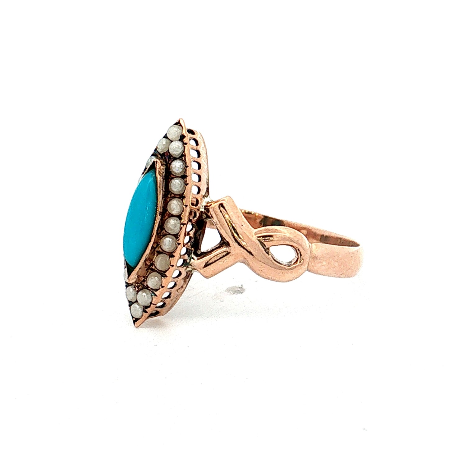 .28 Antique Victorian Turquoise Cocktail Ring in 10k