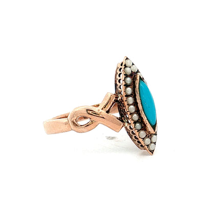 .28 Antique Victorian Turquoise Cocktail Ring in 10k