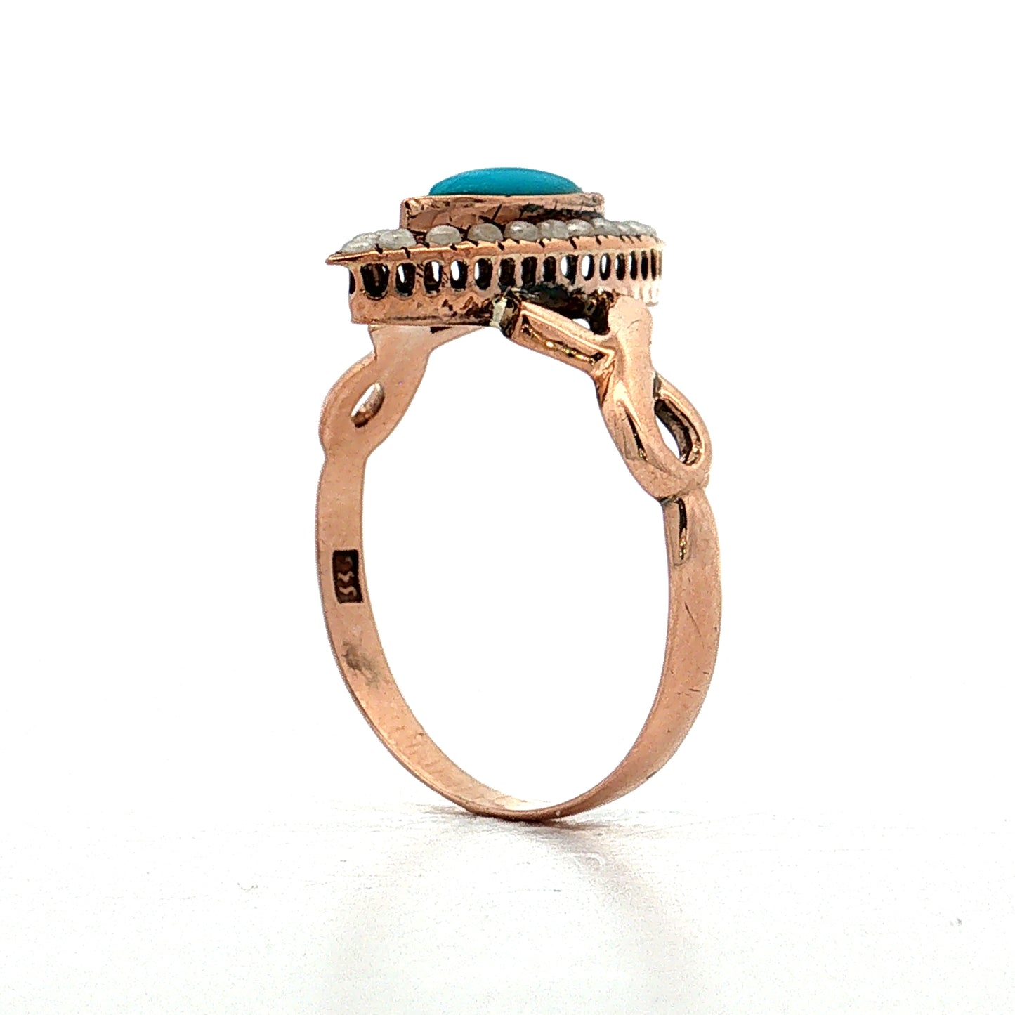 .28 Antique Victorian Turquoise Cocktail Ring in 10k