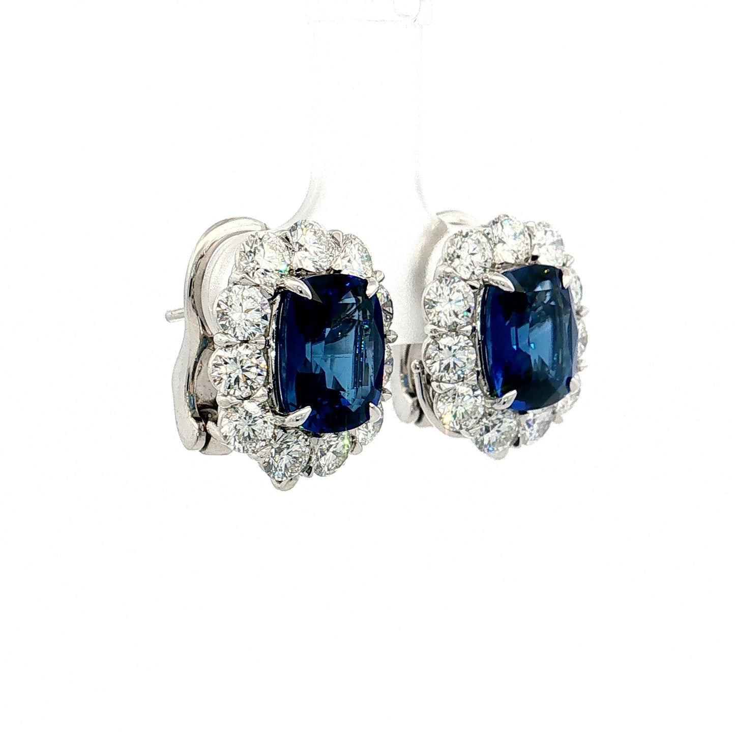 7.11 Cushion Sapphire & Diamond Halo Studs Platinum