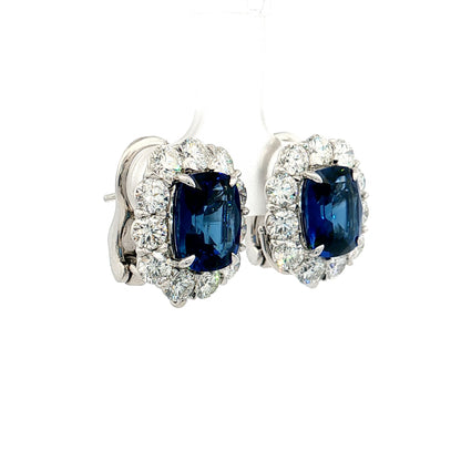 7.11 Cushion Sapphire & Diamond Halo Studs Platinum