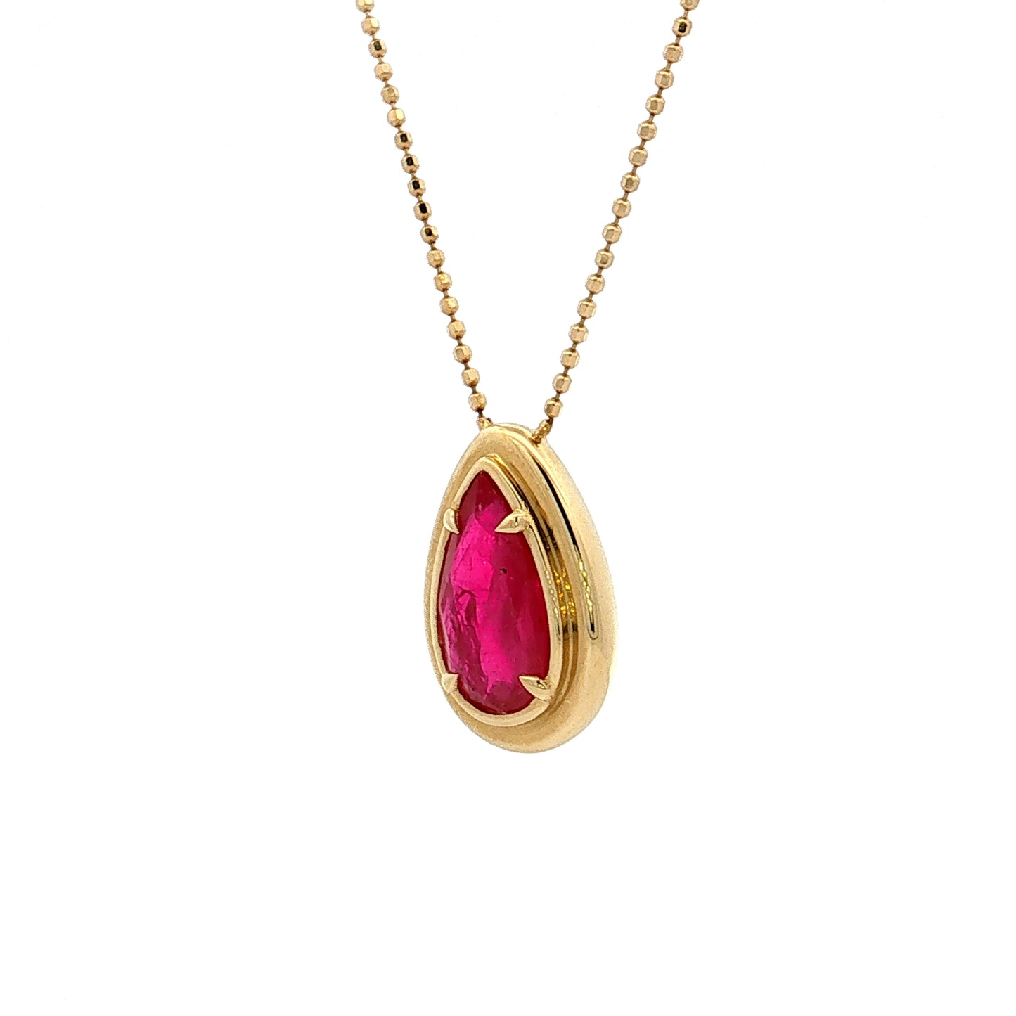 2.67 Pear Ruby Pendant Necklace 18k Yellow Gold
