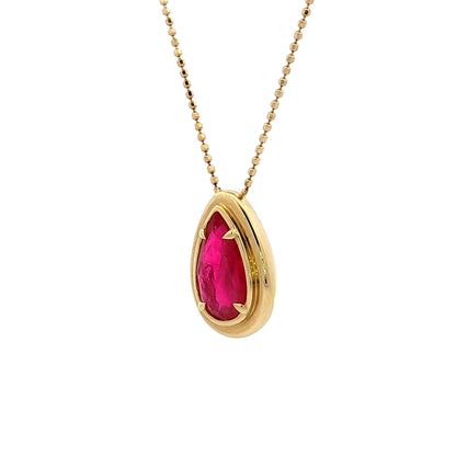 2.67 Pear Ruby Pendant Necklace 18k Yellow Gold