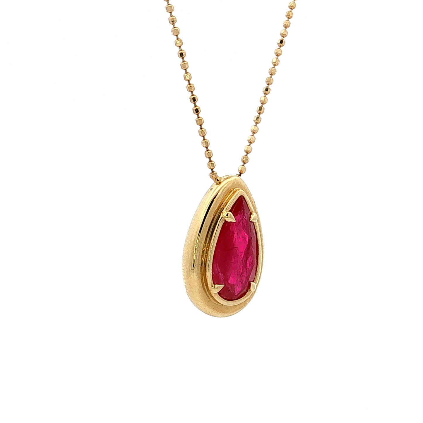 2.67 Pear Ruby Pendant Necklace 18k Yellow Gold