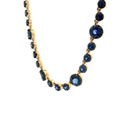 13.98 Blue Sapphire Statement Necklace 18k Yellow Gold