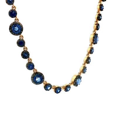 13.98 Blue Sapphire Statement Necklace 18k Yellow Gold