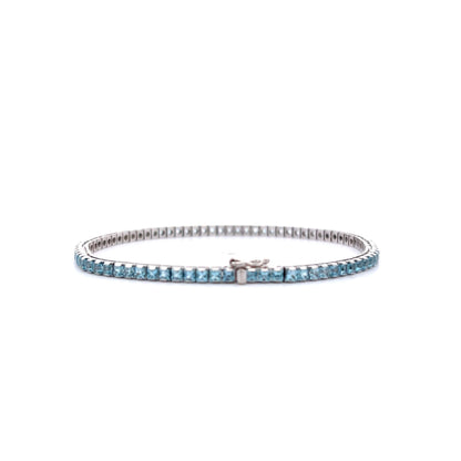 4.05 Princess Aquamarine Line Bracelet 14k White Gold