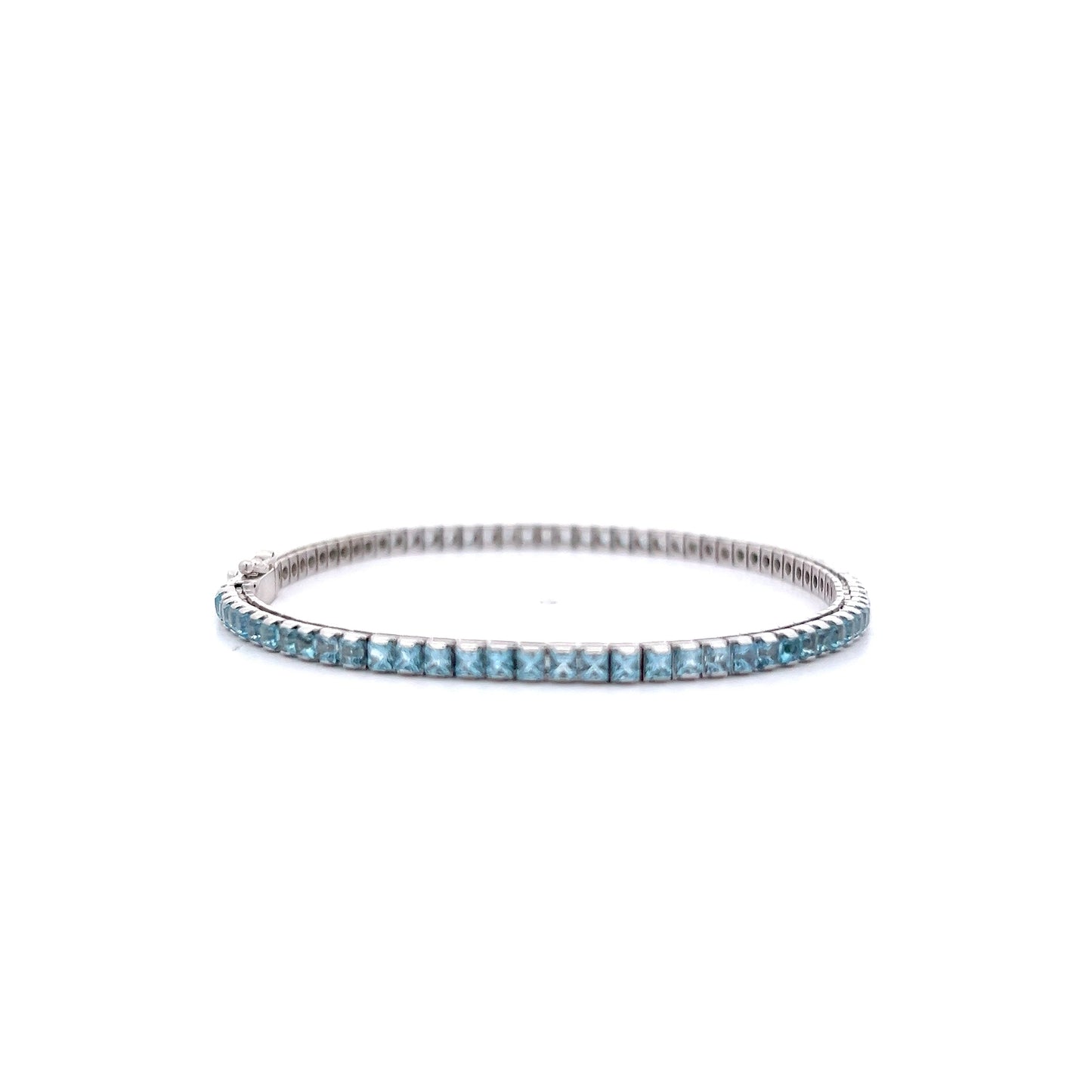4.05 Princess Aquamarine Line Bracelet 14k White Gold