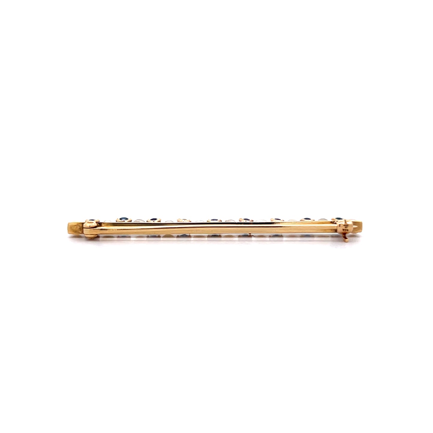 .90 Victorian Sapphire & Pearl Bar Brooch 14k
