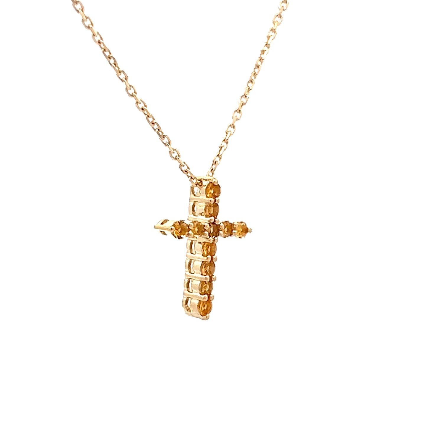 Citrine Cross Pendant Necklace 14k Yellow Gold