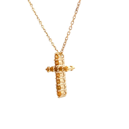 Citrine Cross Pendant Necklace 14k Yellow Gold