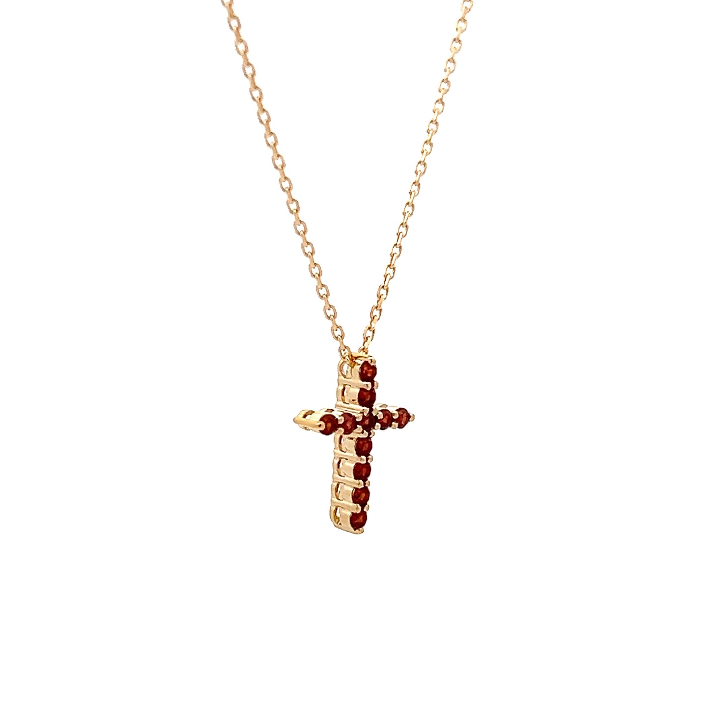 Garnet Cross Pendant Necklace 14k Yellow Gold