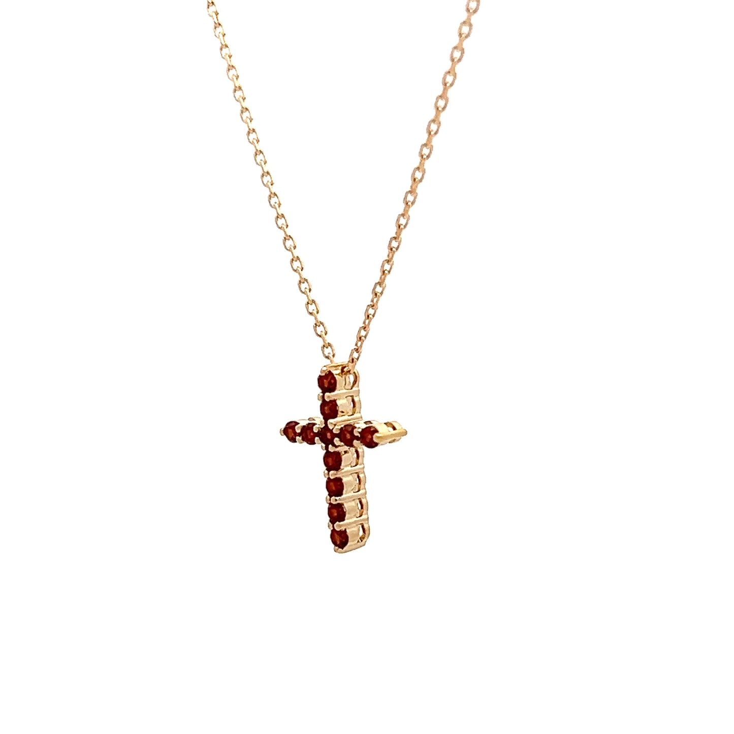 Garnet Cross Pendant Necklace 14k Yellow Gold