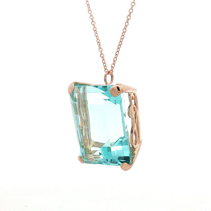 22.96 Emerald Cut Aquamarine Pendant 14k Rose Gold