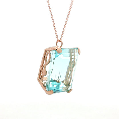 22.96 Emerald Cut Aquamarine Pendant 14k Rose Gold