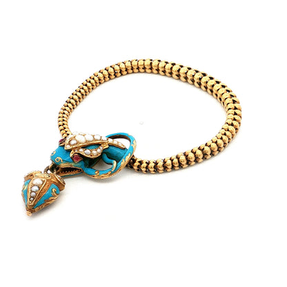 Victorian Ruby & Pearl Snake Bracelet 18k