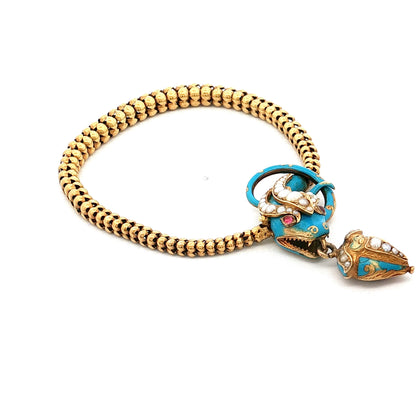 Victorian Ruby & Pearl Snake Bracelet 18k
