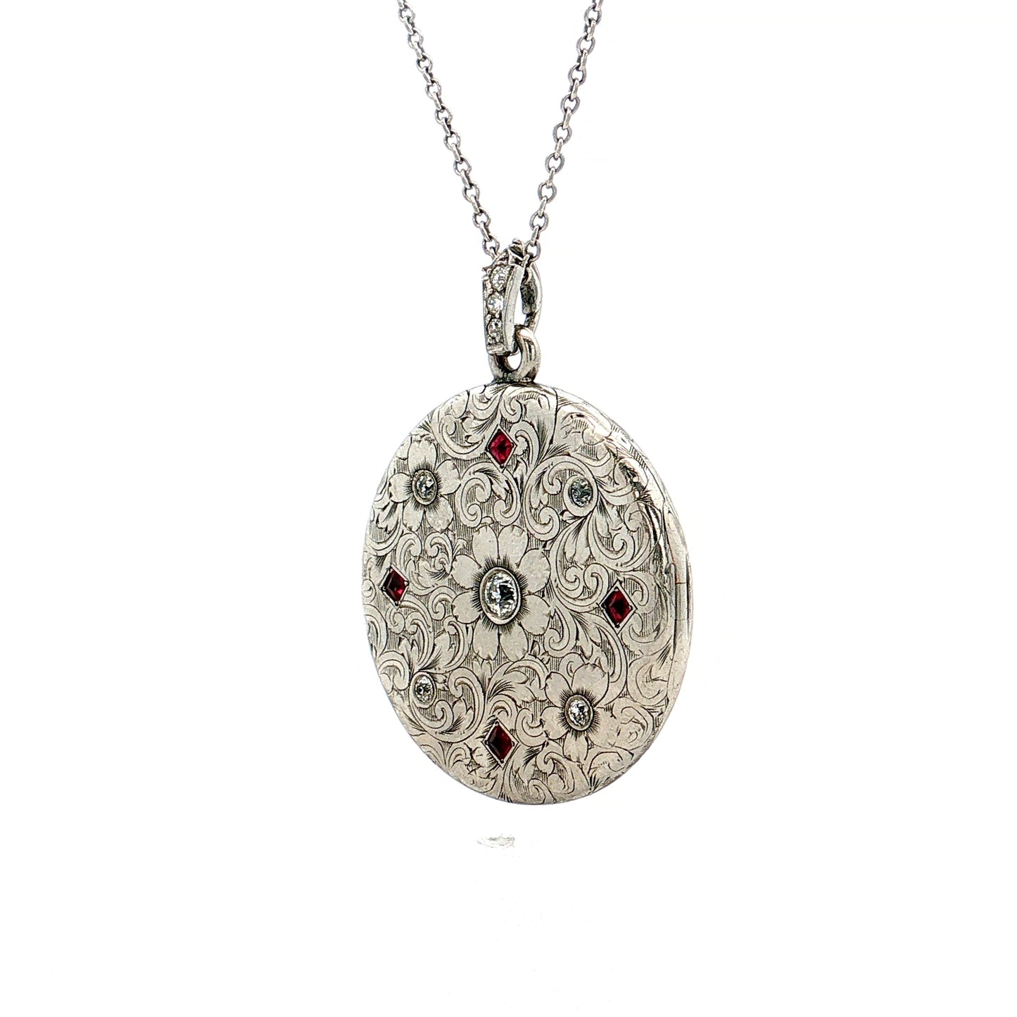Antique Art Deco Diamond & Ruby Locket Platinum & 14k