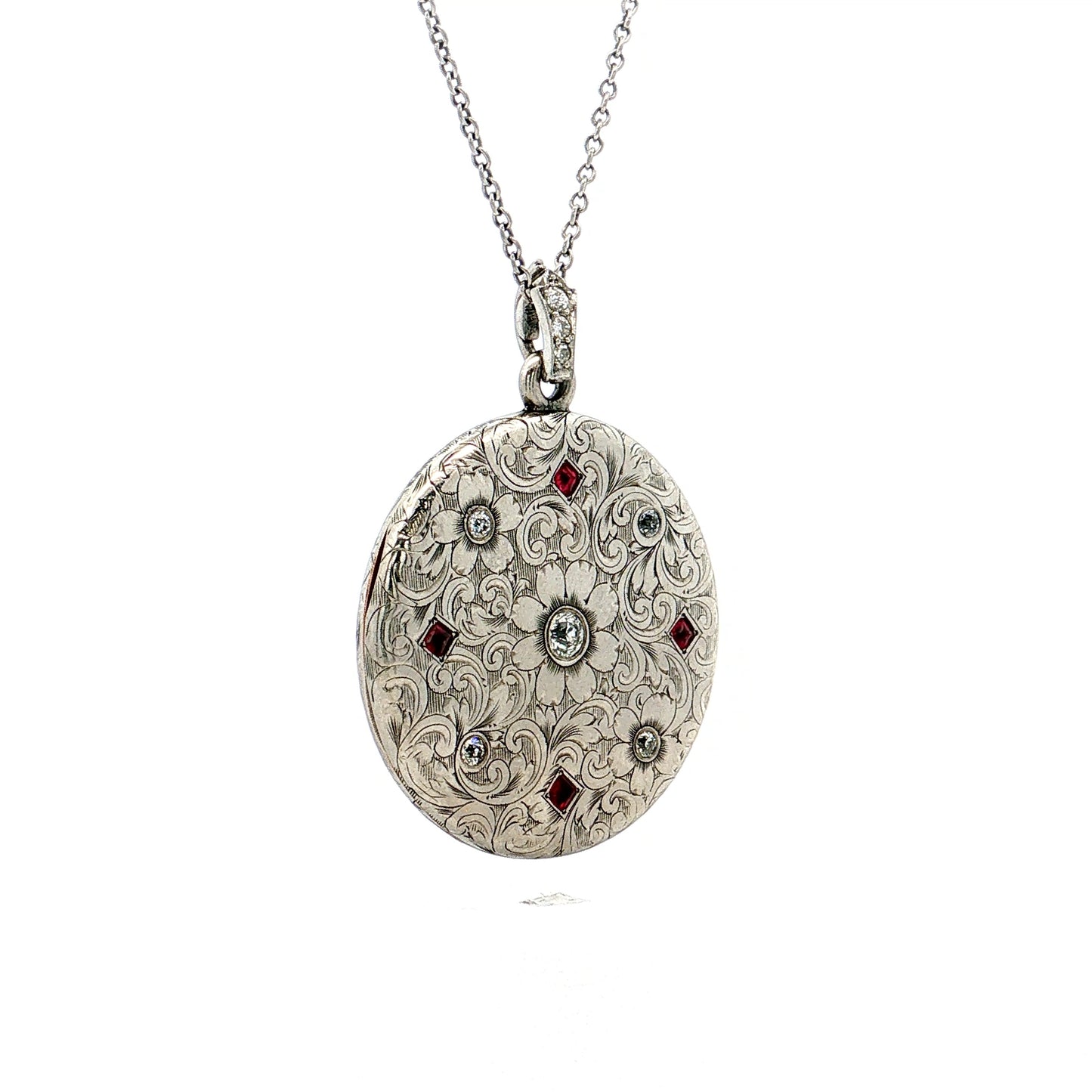 Antique Art Deco Diamond & Ruby Locket Platinum & 14k