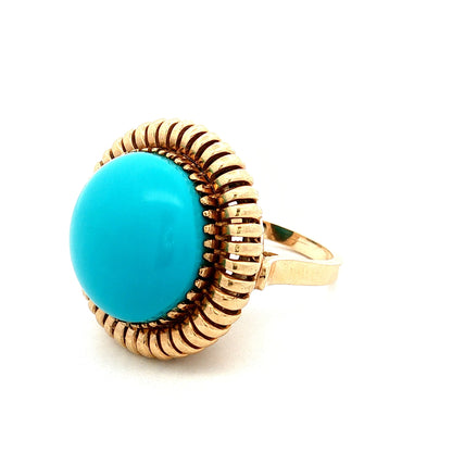 24.00 Vintage Mid-Century Turquoise Cocktail Ring 14k