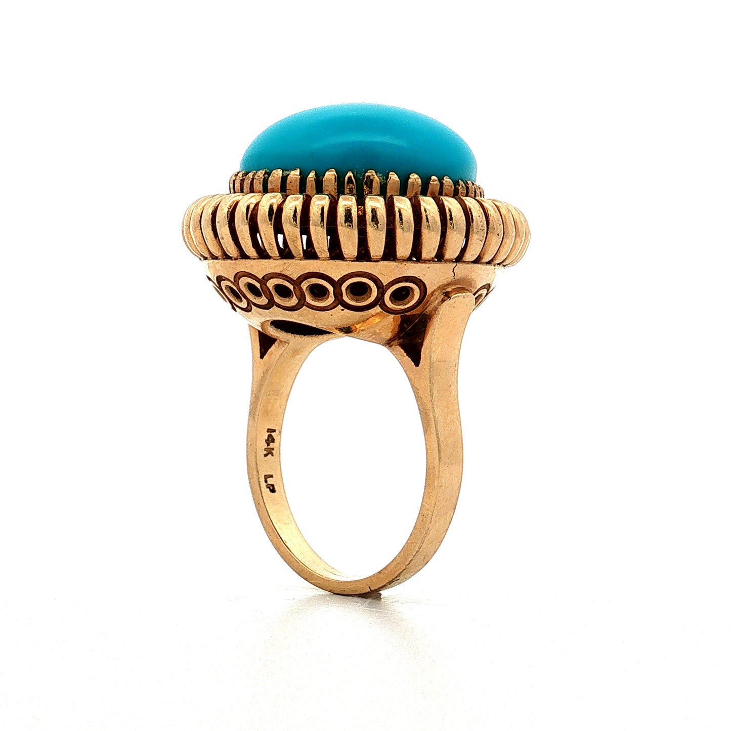24.00 Vintage Mid-Century Turquoise Cocktail Ring 14k